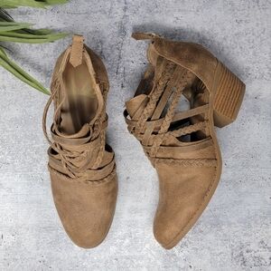 Fergalicious | Bunker Tan Braided Ankle Booties Size 7M